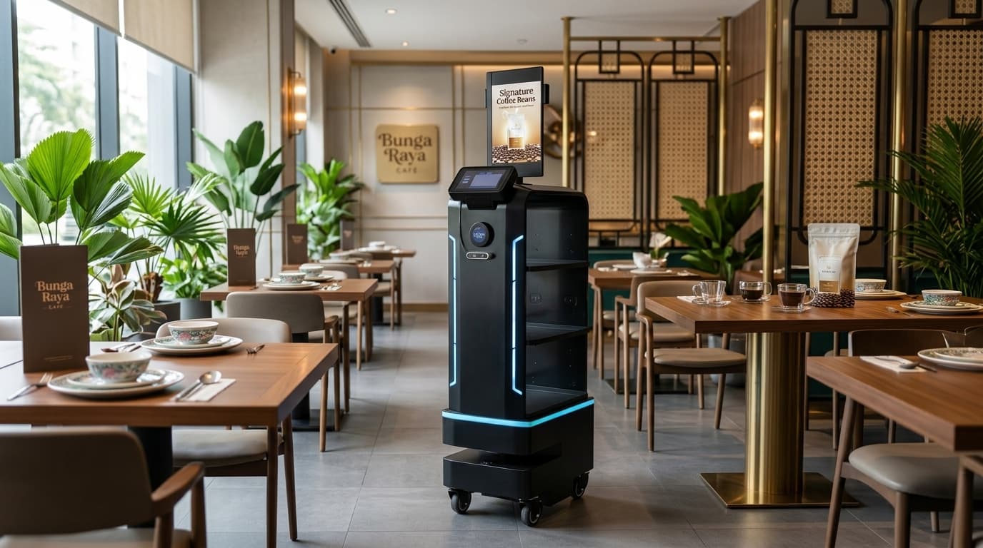 FoodLink System FL1 robot in a Malaysian cafe