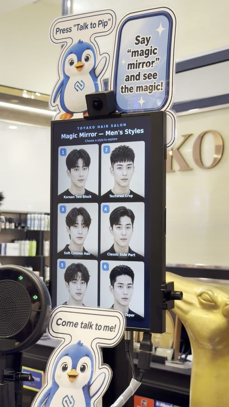 A sign telling customers to say magic mirror
