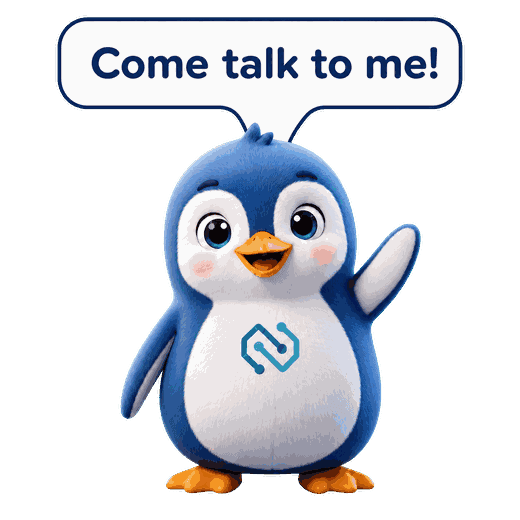 Pip's avatar, a rounded blue penguin